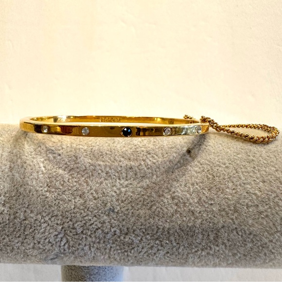 LDADPR Bracelet- Bangle w/ hinged open gold tone w/ clear & black rhinestones - Picture 4 of 15